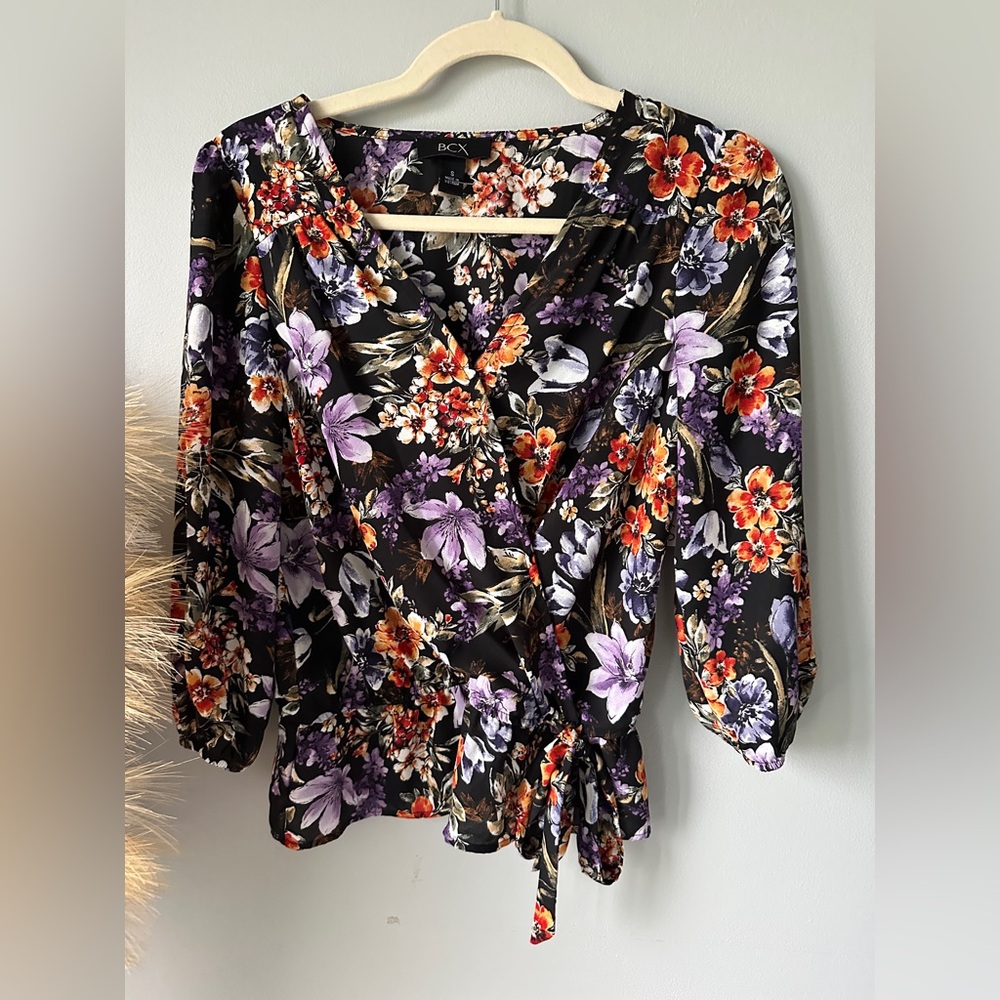 BCX Women's Floral Blouse - Black, Purple, Orange